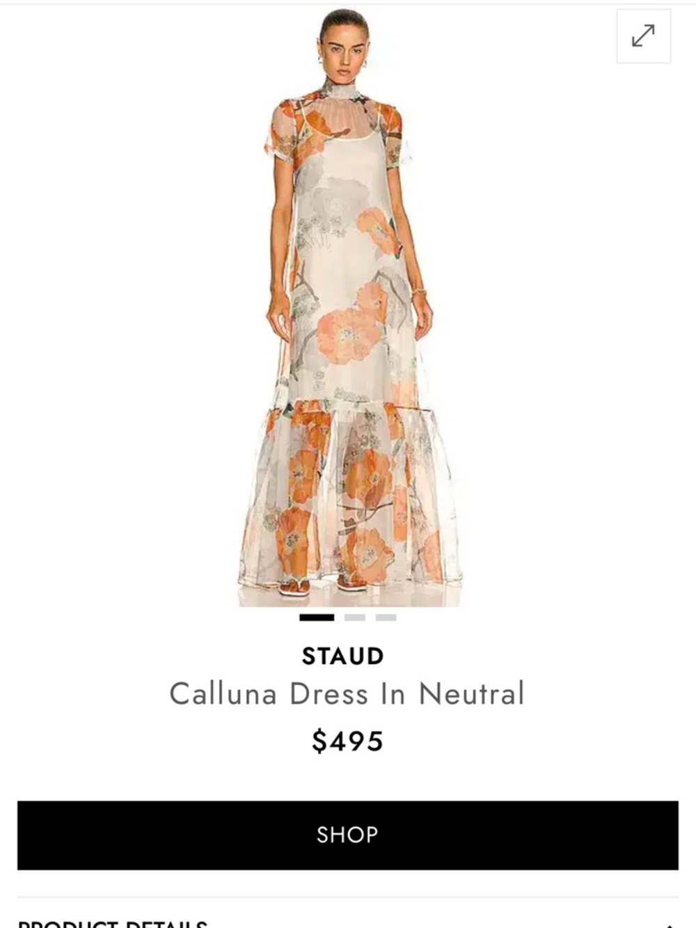 New with tags STAUD Calluna Poppy Floral sheer organza tie back maxi gown Dress - Picture 2 of 15